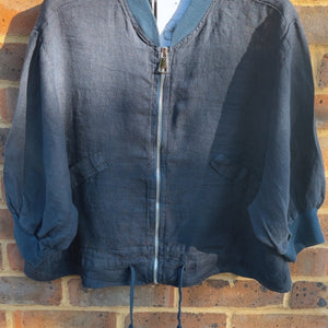 Linen Bomber Jacket - navy