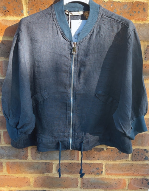 Load image into Gallery viewer, Linen Bomber Jacket - navy
