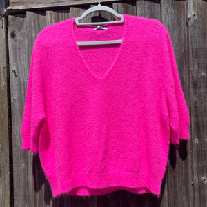 Hot pink cropped sleeve jumper