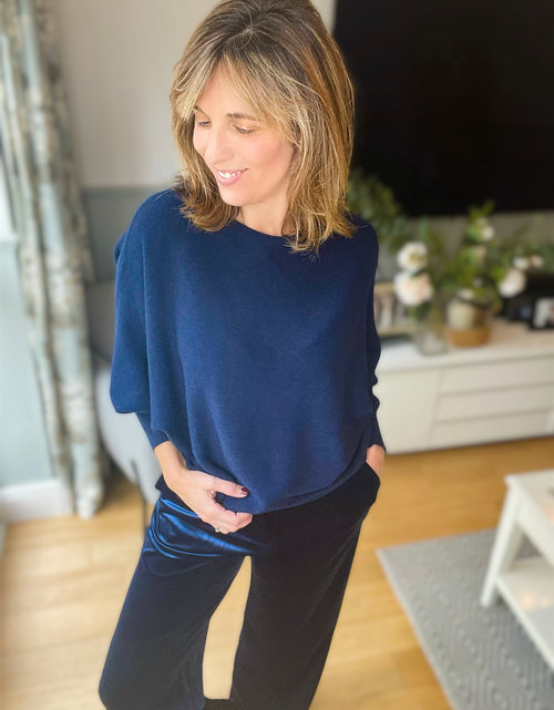Load image into Gallery viewer, Navy Pearl Back Jumper
