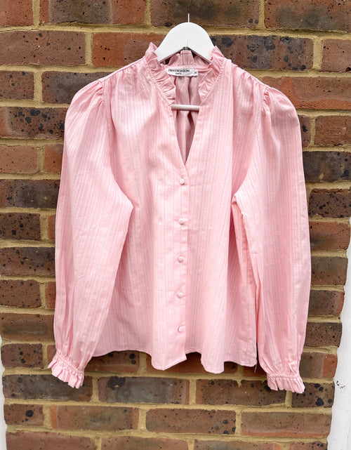 Load image into Gallery viewer, Pink Ruffle V-Neck Shirt
