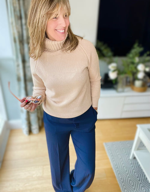Load image into Gallery viewer, Navy Wide Leg Trousers
