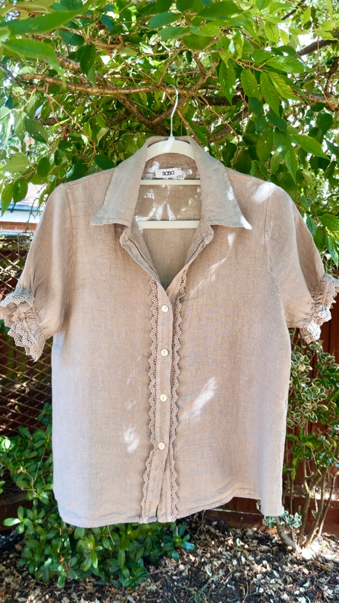 Mocha Linen Cropped Sleeve Blouse