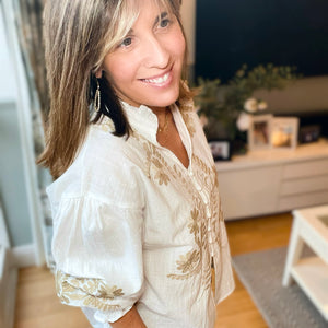 Beige & White Embroidery Blouse