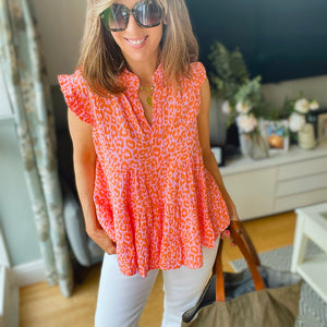 Orange & pink Leopard Print Top