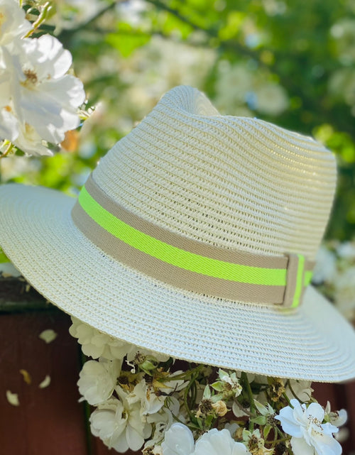 Load image into Gallery viewer, Fluorescent Yellow And Beige Hat Band
