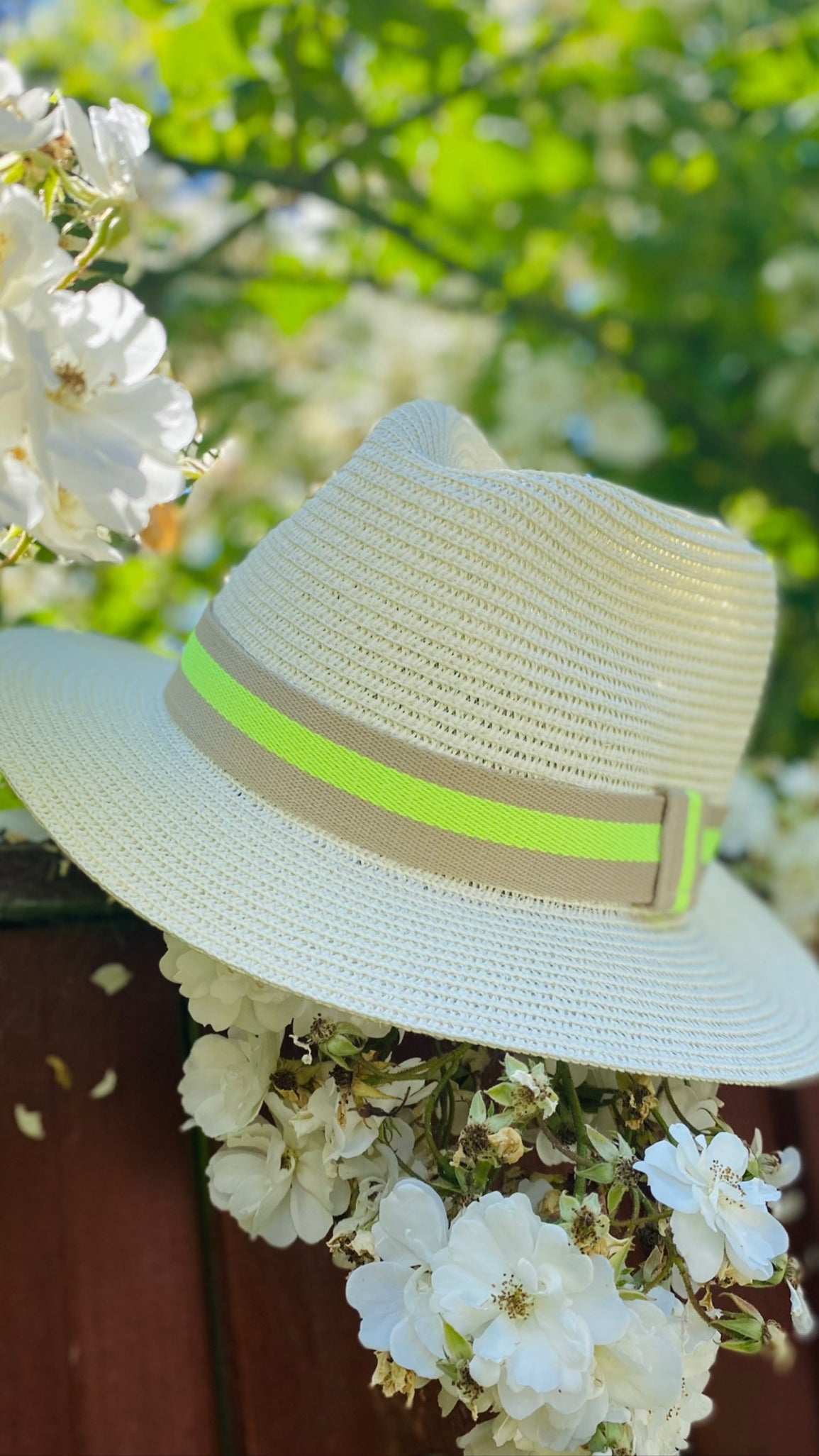Fluorescent Yellow And Beige Hat Band
