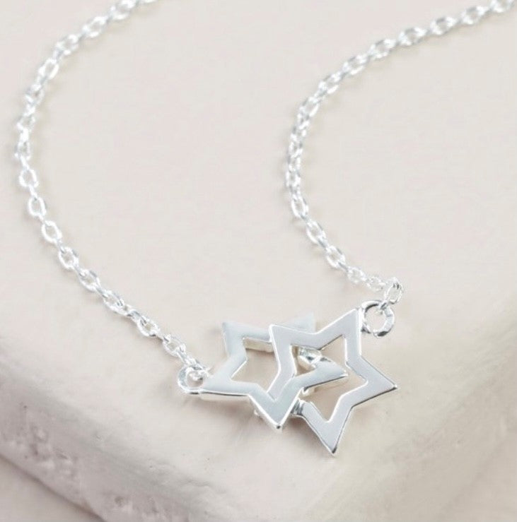 Double Star Silver Necklace