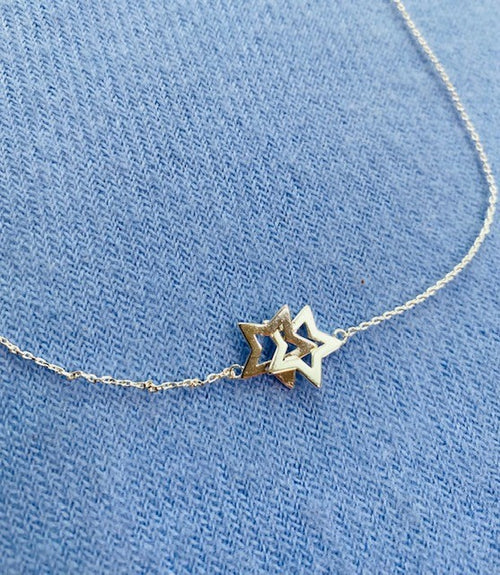 Load image into Gallery viewer, Double Star Silver Necklace
