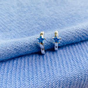 Silver sky blue star crystal huggies