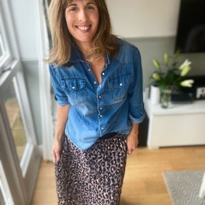 Charcoal Leopard Print Pleated Skirt