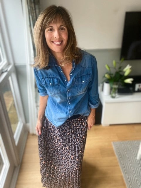 Charcoal Leopard Print Pleated Skirt