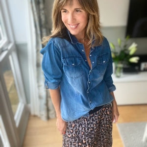 Charcoal Leopard Print Pleated Skirt