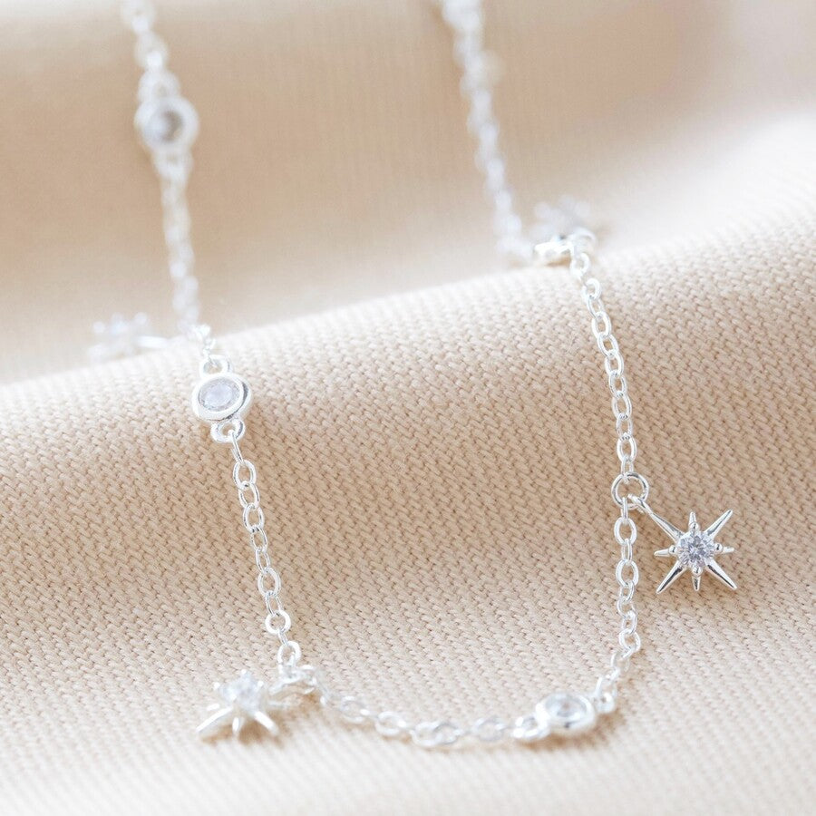 Crystal Star Charm Choker Necklace in Silver
