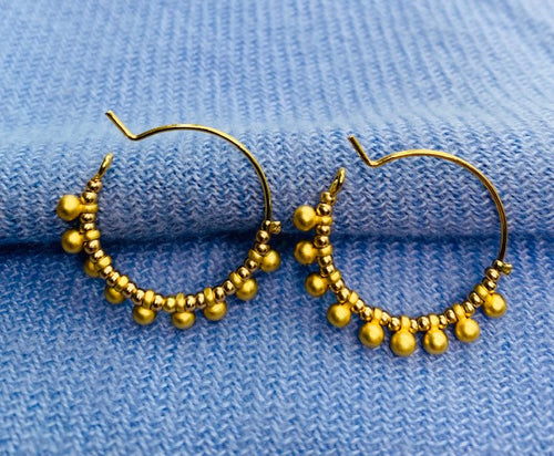 Load image into Gallery viewer, Gold Beaded Ball Hoops
