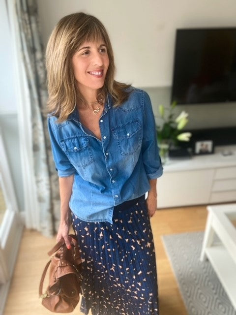 Navy Leopard Print Pleated Skirt