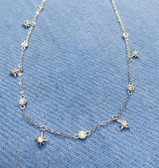 Crystal Star Charm Choker Necklace in Silver