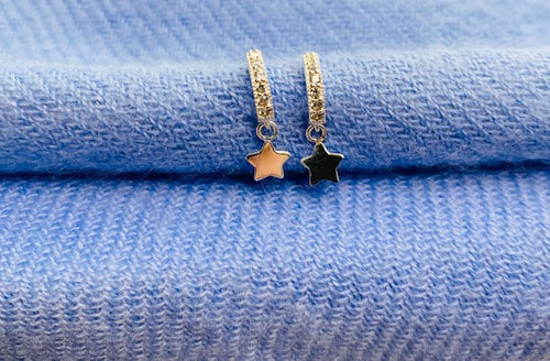 Load image into Gallery viewer, Sterling silver sparkly gem star hoops
