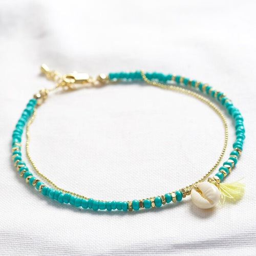 Load image into Gallery viewer, Turquoise Beaded Shell Charm Anklet
